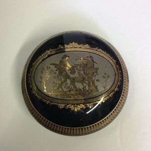VTG Handmade Trinket Box Greece Black 24K Gold Paint